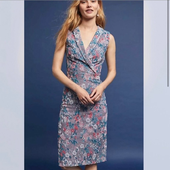 Anthropologie MAEVE jacquard soft stretchy floral dress, 6P. - Picture 3 of 8